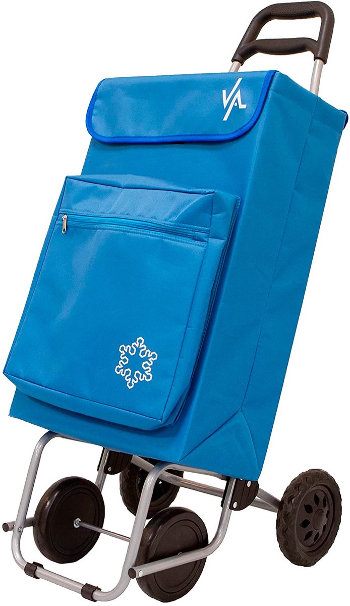 SnelShoppen - 4-wielige boodschappenwagen met extern vriesvak - Maximaal draagvermogen 15 kg - Inhoud 48 liter - Blauw - Ideaal voor boodschappen, cam