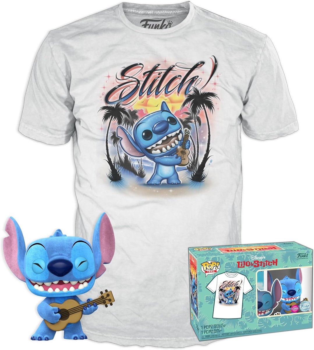 Pop Disney: Lilo & Stitch - Stitch w/Ukulele (XL) (Special Edition) (Flocked) Funko Pop #1044