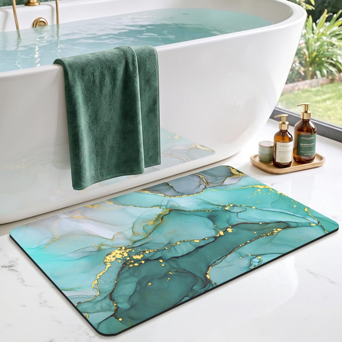 SnelShoppen - DEXI Badmat Antislip, Superabsorberend, Sneldrogend, Wasbaar, Douchemat voor Douche, Badkuip en Badkamer, 40 x 60 cm, Groen