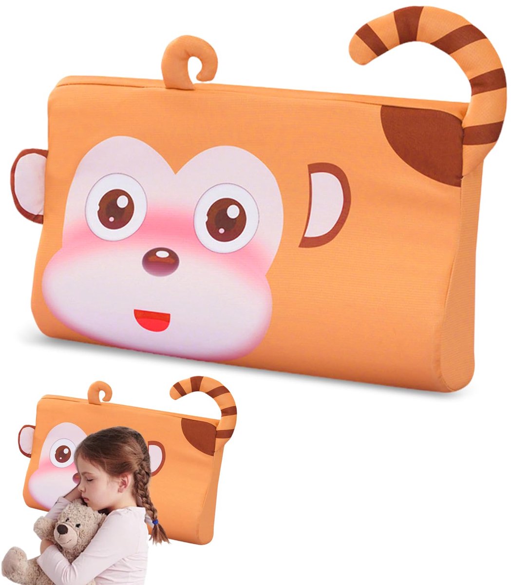 SnelShoppen - Kinderkussen 46x26x7 cm - Ergonomisch Comfortkussen voor Kinderen - Ademend en Huidvriendelijk - Pippi Monkey Design - Ideaal voor Slape