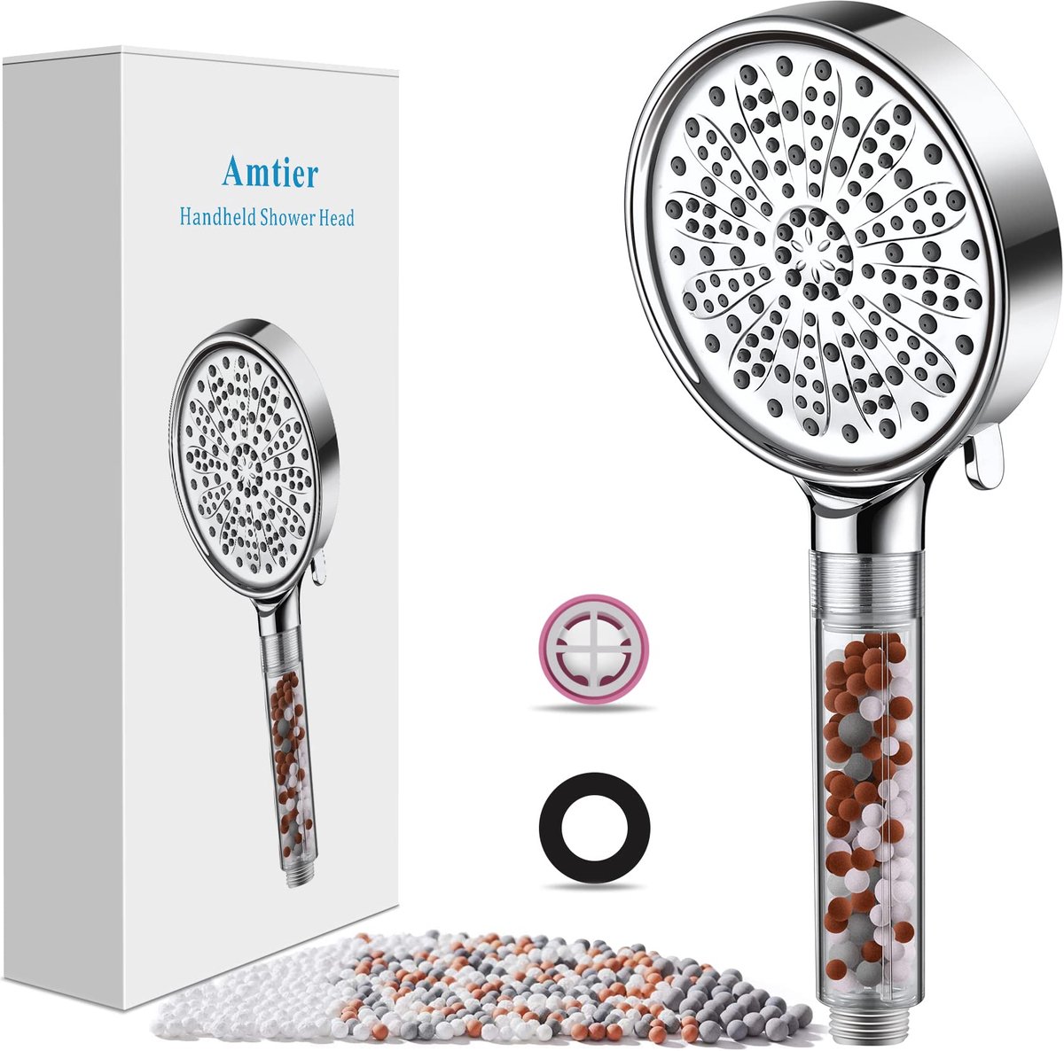 SnelShoppen - Waterbesparende Douchekop Handdouche met 6 Straalsoorten, Chroom, Filter met Minerale Stenen, Drukverhogend en 3-Laagse Filtratie - Idea
