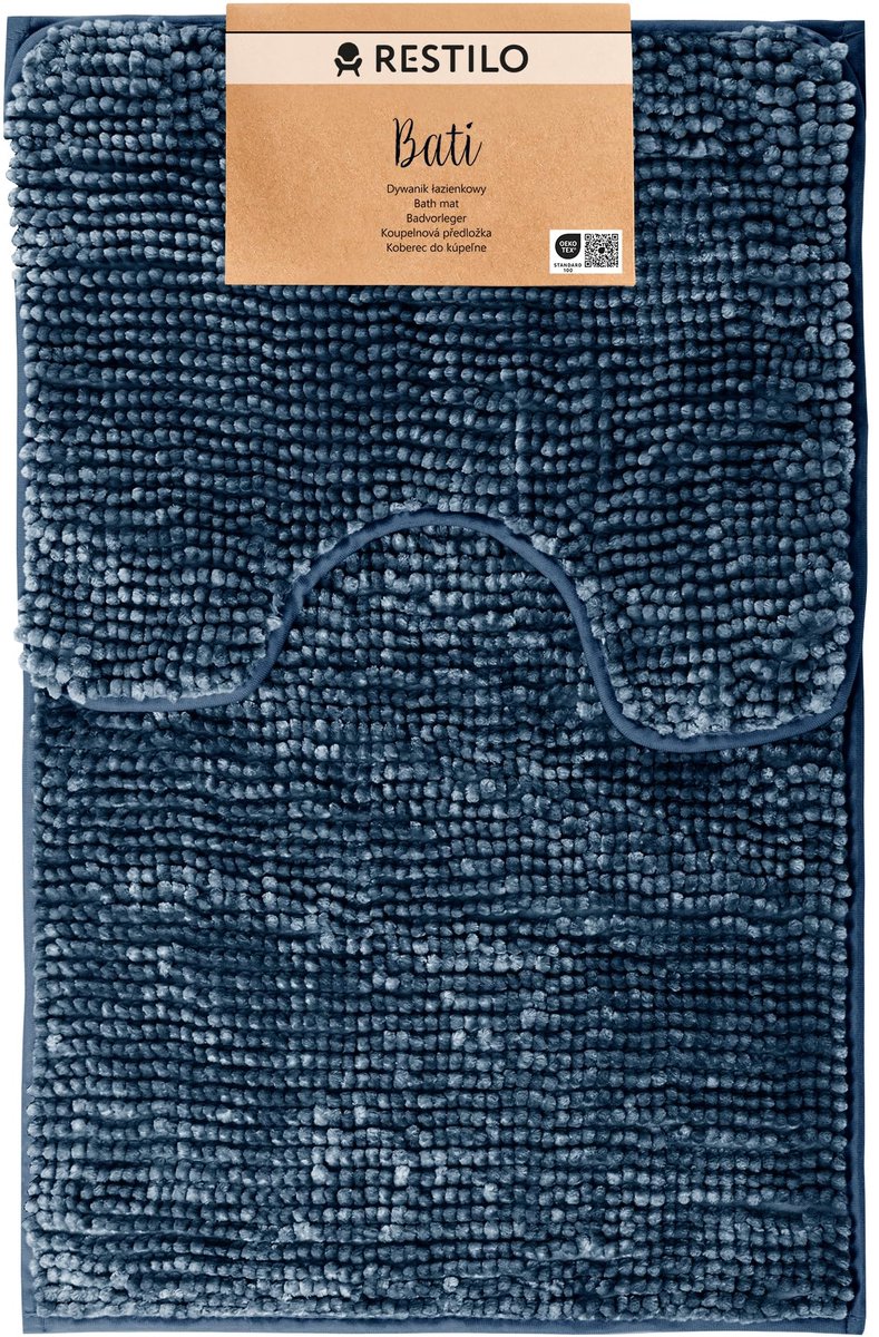 SnelShoppen - 2-delige Set Badmatten 50 x 80 cm + 40 x 50 cm Extra Zacht Waterabsorberend Antislip Badkleed Donker Blauw voor Badkamer en Toilet