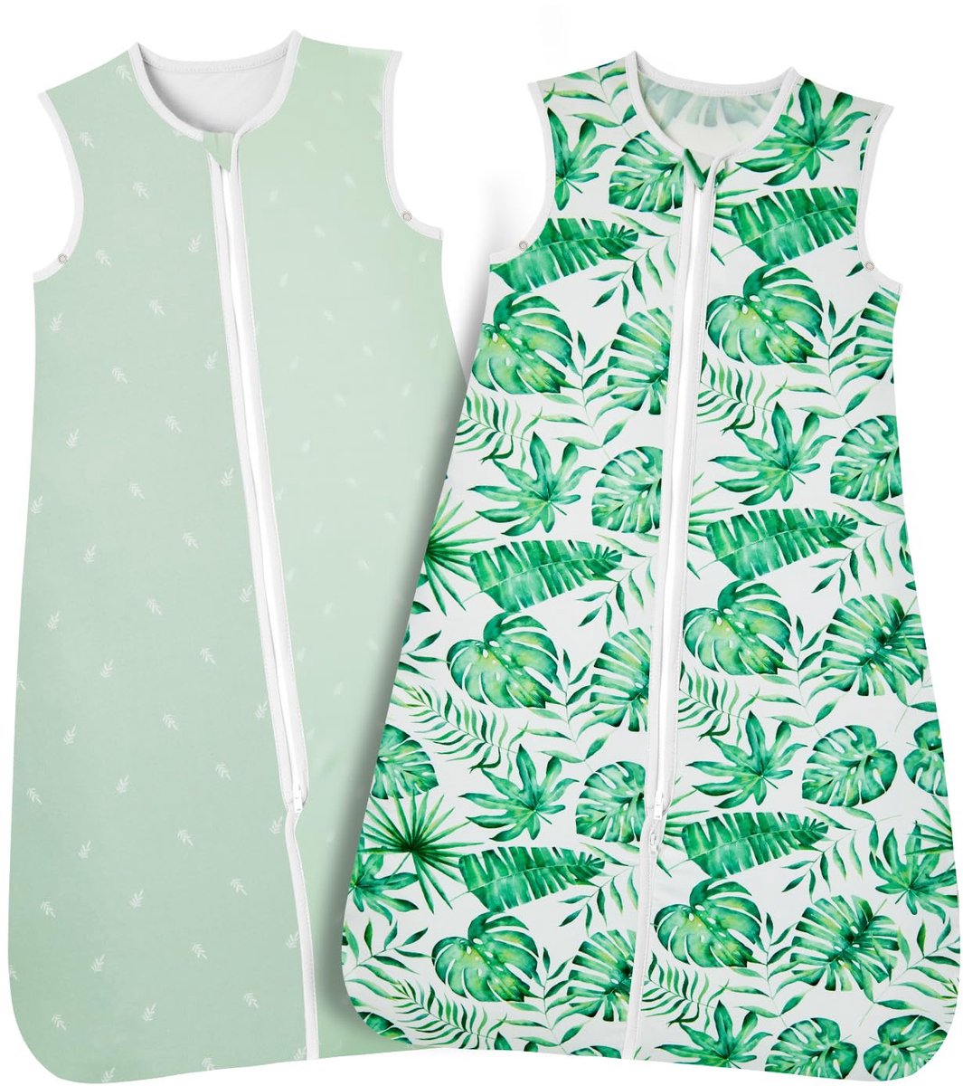 SnelShoppen - Lictin Zomerslaapzak voor baby's 2-pack 0,5 TOG, instelbare lengte 83-99 cm, babyslaapzak voor 18-36 maanden in groen + groenplant, idea