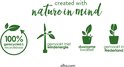 Illustraties van duurzaamheid: 100% gerecycled, gemaakt met windenergie, duurzame kwaliteit en gemaakt in Nederland.