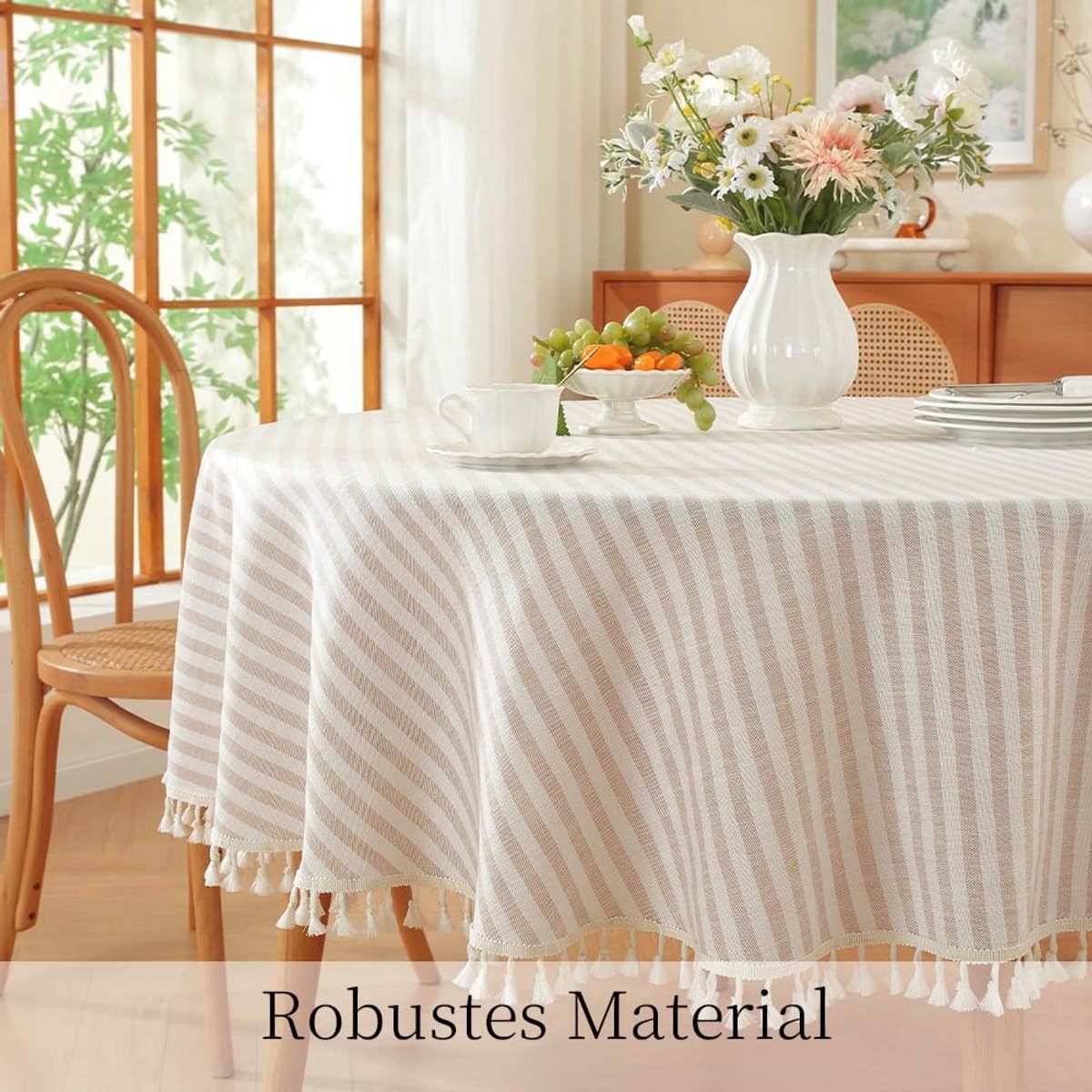 SnelShoppen - Plenmor Linnen Afwasbaar Tafelkleed Rond 180 cm - Beige Tafelkleed voor Feest, Verjaardag, Tuin, Kerstmis - Linnenlook, Duurzaam en Prak
