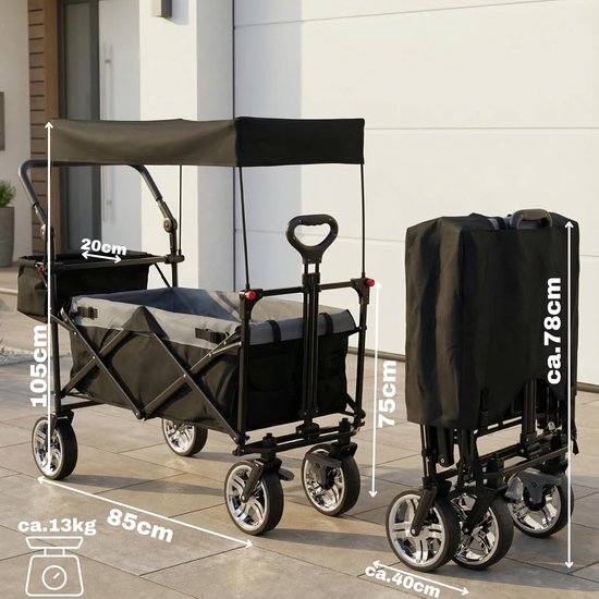 Opvouwbare bolderkar - Handwagen Kinderwagen - Gezinsuitstapjes - 3-punts gordelsysteem - 105 liter - Zwart Grijs van Opvouwbare Bolderkar — afbeelding 2
