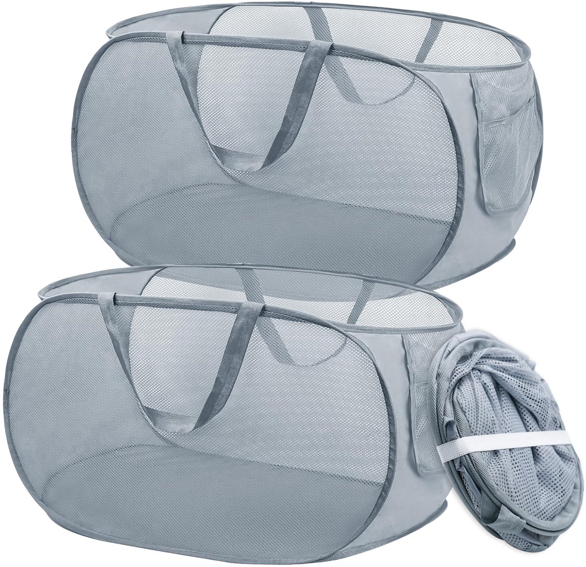 SnelShoppen - 2 Opvouwbare Wasmanden, Draagbare Netmand 36x36x58 cm, Inklapbaar voor Badkamer, Slaapkamer en Reizen, Pop-up Mand met Handvat