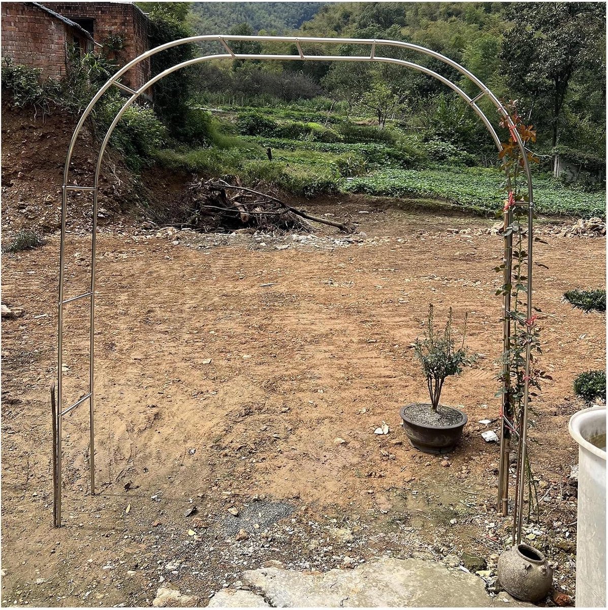 Verstelbare Tuinboog - Outdoor Prieel - Planten Ondersteunen - Roestvrij Staal - 120-350 cm - Zilver