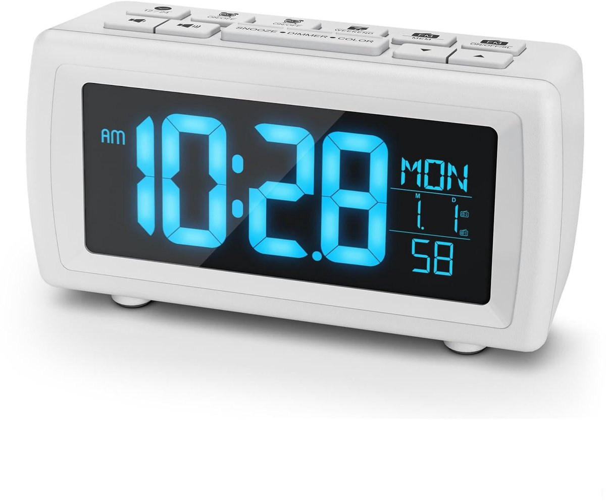 SnelShoppen - Digitale Radiowekker met 7 Kleuren Display, Instelbare Helderheid, Dubbel Alarm, Slaaptimer en Sluimerfunctie voor Thuis, Kantoor of Cam