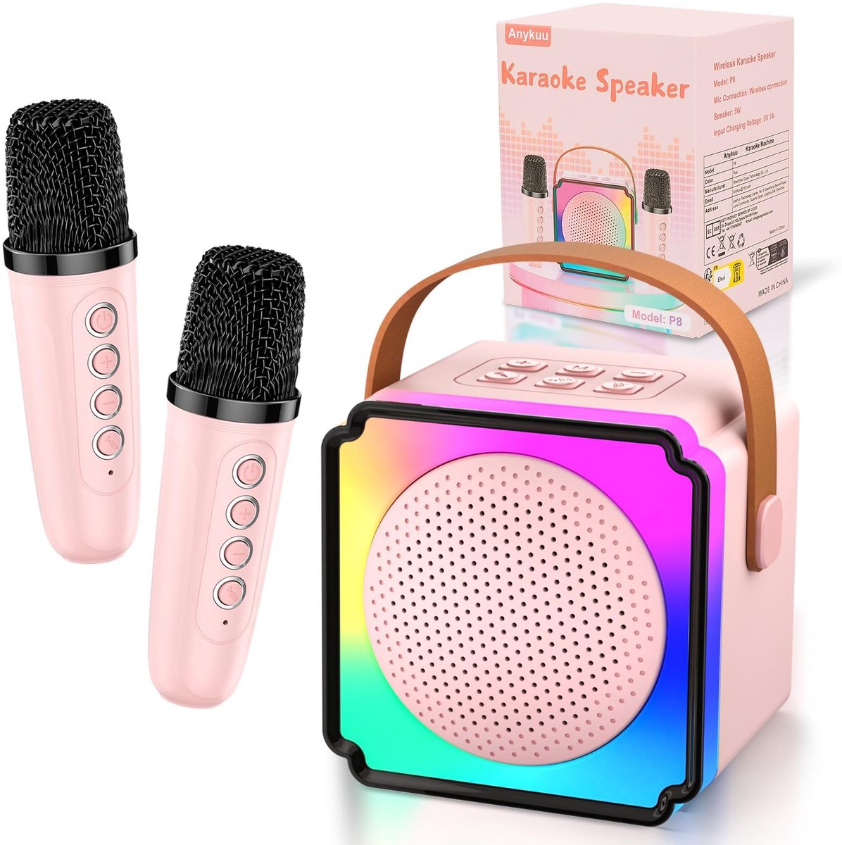 SnelShoppen - Draadloze Karaoke Microfoon voor Kinderen - Draagbare Karaoke Machine met 2 Microfoons, LED Licht, Stemwisseling - Perfect voor Feestjes