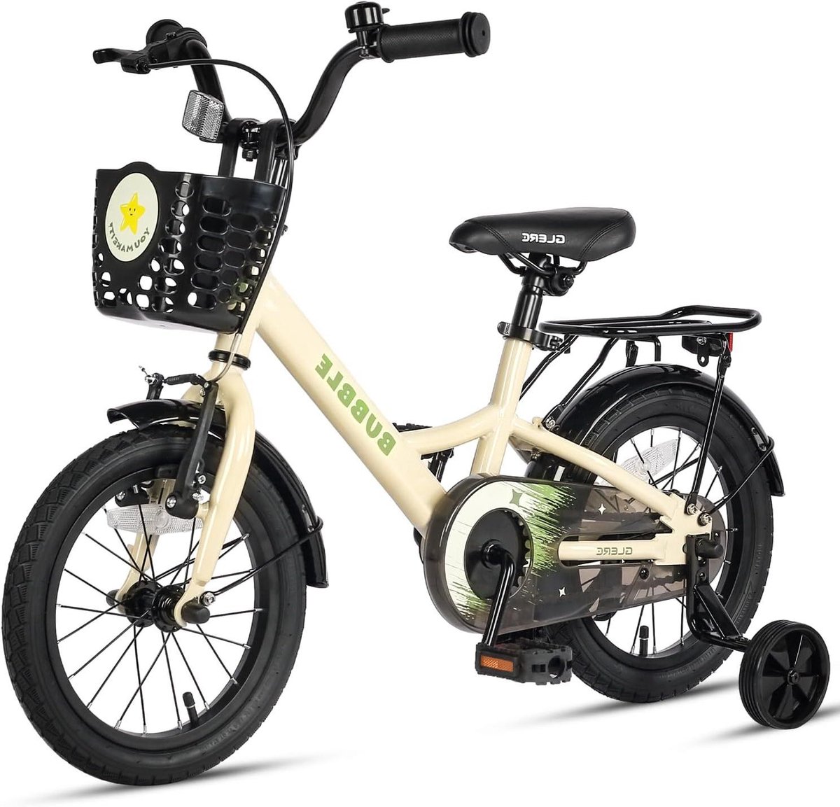 Kinderfiets met Stabilisatoren - Meisjesfiets Jongensfiets - Leren Fietsen - Meegroeiend Frame - 14 inch - Beige