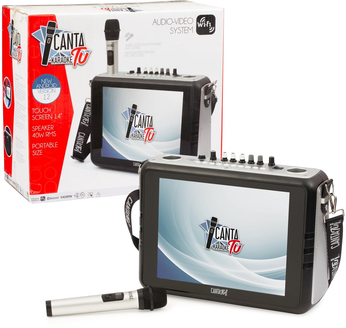 SnelShoppen - Draagbare Karaoke Set 2024 - Draadloze Karaoke met Microfoon, 14 inch Touchscreen, Wifi Verbinding, Oplaadbare Batterij, Spraakeffecten,