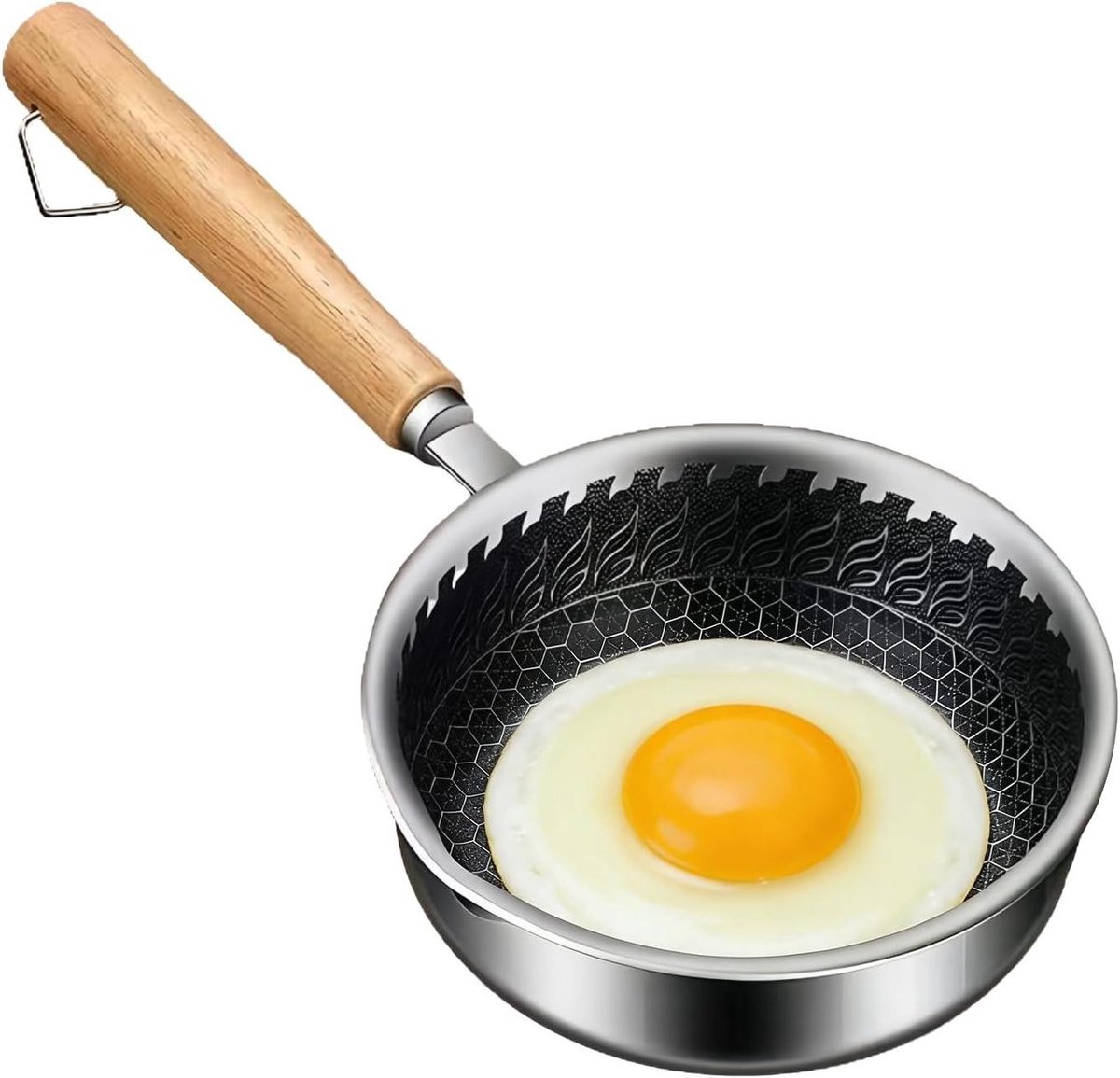 Koekenpan Antiaanbaklaag - Mini Pan Kleine Pan - Eieren Bakken - Houten Handvat - 13 cm - Zwart