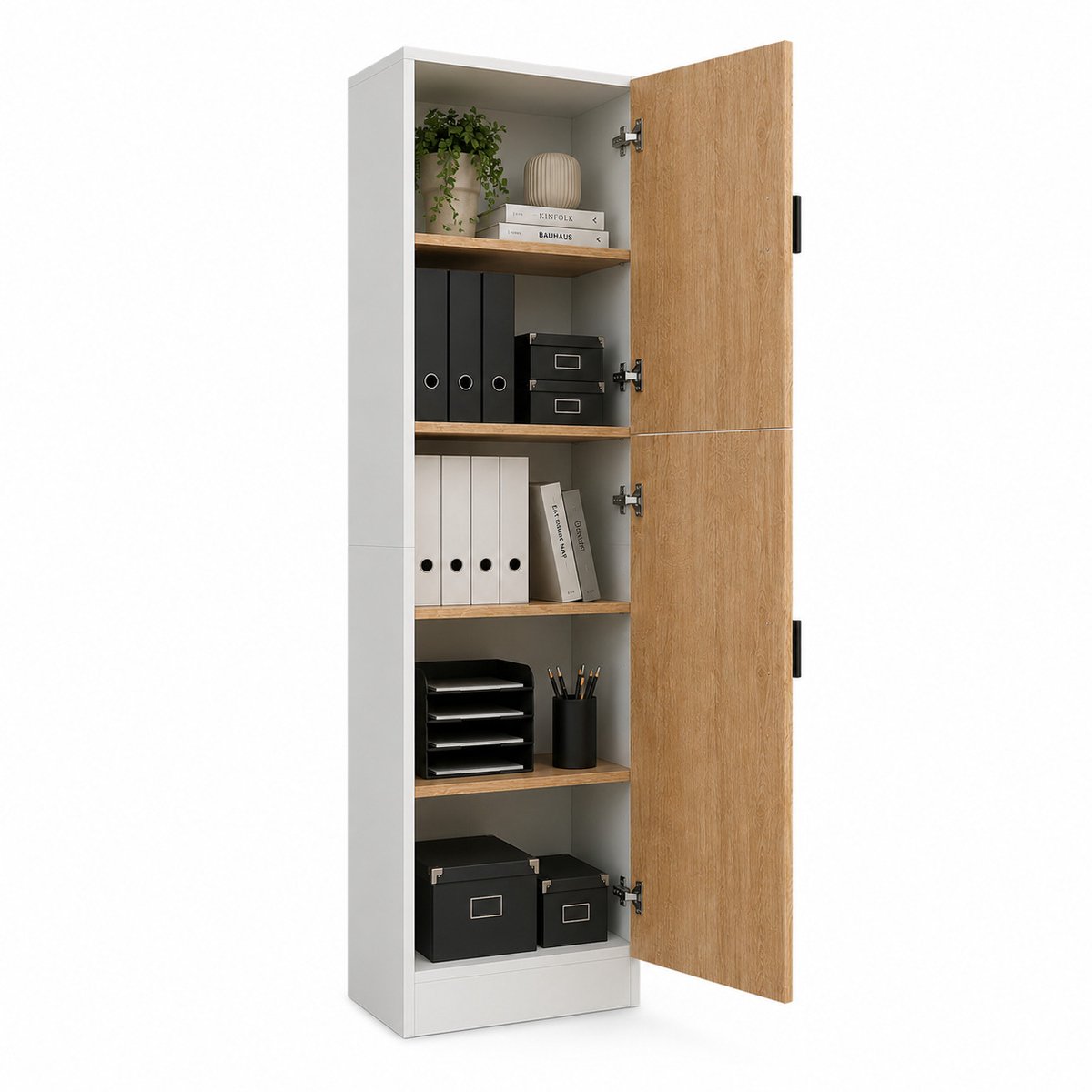 VCM Mehrzweckschrank mit 2 Drehtüren, 52 x 183 x 30 cm, Wohnzimmerschrank, Büroschrank und Aufbewahrungsschrank mit 5 Fächer - Dilos