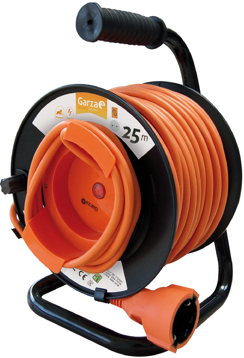 SnelShoppen - 25 Meter Kabelhaspel met Handgreep, 1 Veiligheidsstopcontact, Ideaal voor Tuin, Camping, Feest, Kleur: Zwart, Duurzaam en Praktisch