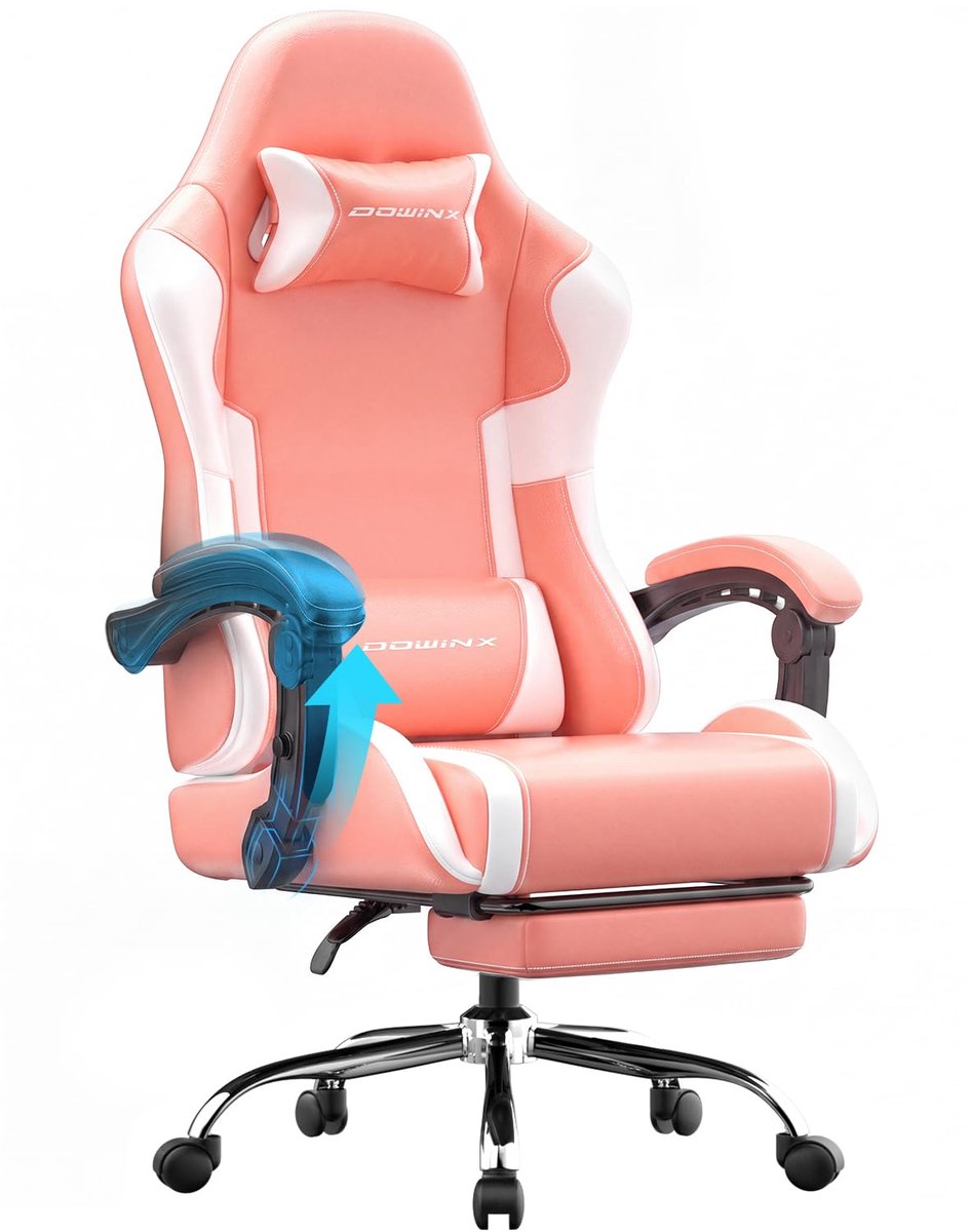 Gamingstoel - Ergonomische bureaustoel met voetensteun - Verstelbare armleuningen en rugleuning - 150 kg - Gaming en kantoor - 50 x 70 x 131 cm