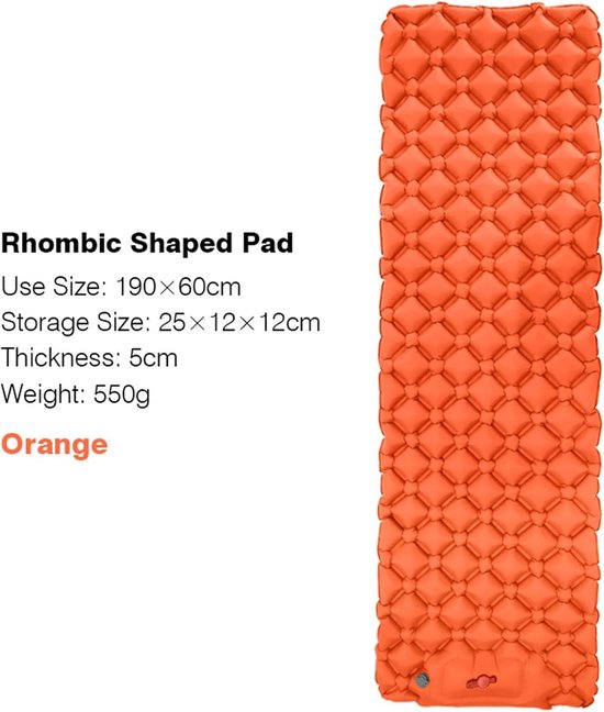 Zelfopblaasbare campingmat - Slaapmat luchtbed - Outdoor slapen - Ingebouwde voetpomp - Lichtgewicht compact - Oranje — afbeelding 3
