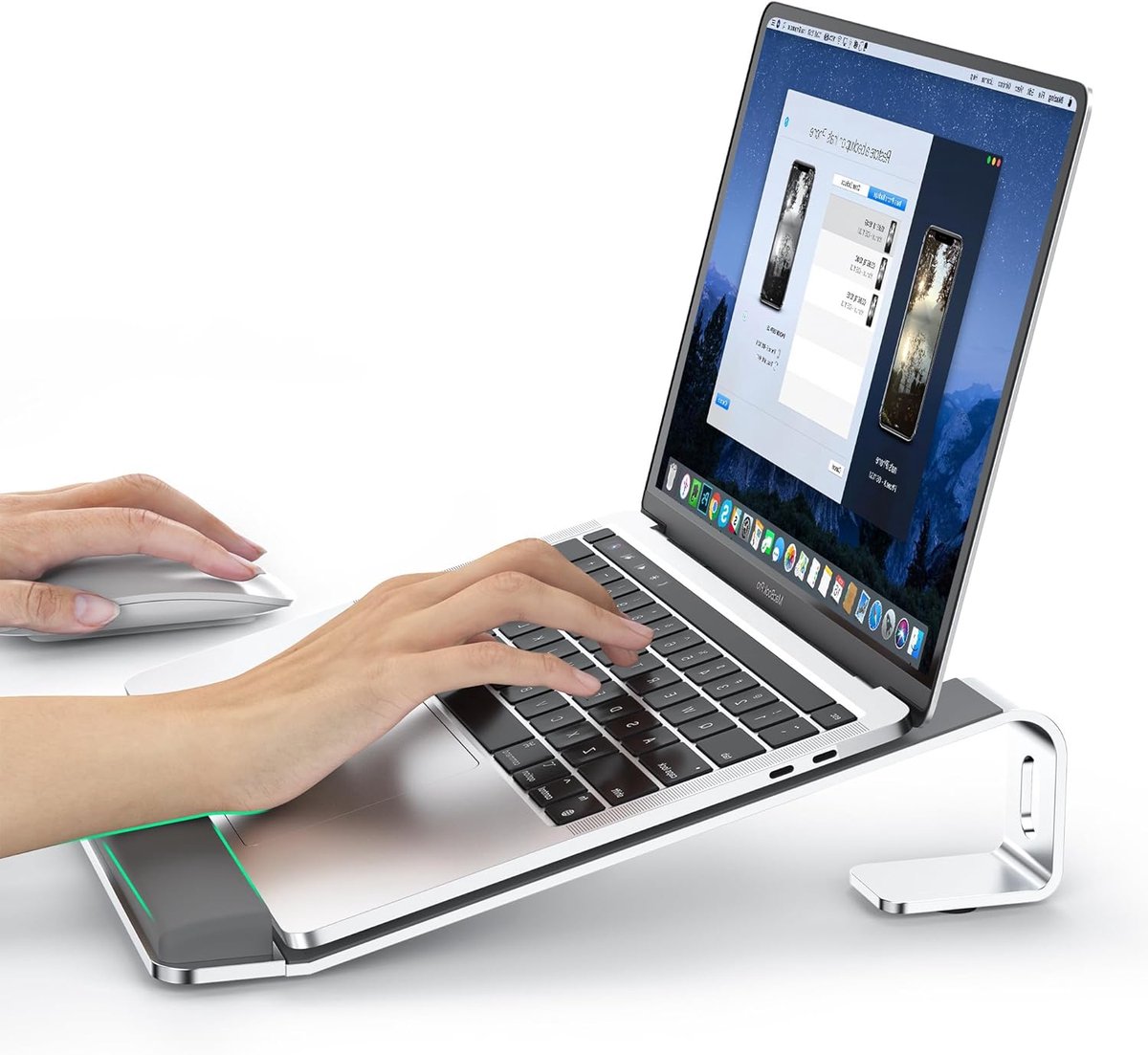 Laptop Standaard Ergonomisch - Laptop Verhoger met Polssteun - Aluminium Laptophouder - In hoogte verstelbaar met ventilatie en warmteafvoer - Opvouwbare Laptop Stand voor 9,3 tot 17,3 Inch - Zilver