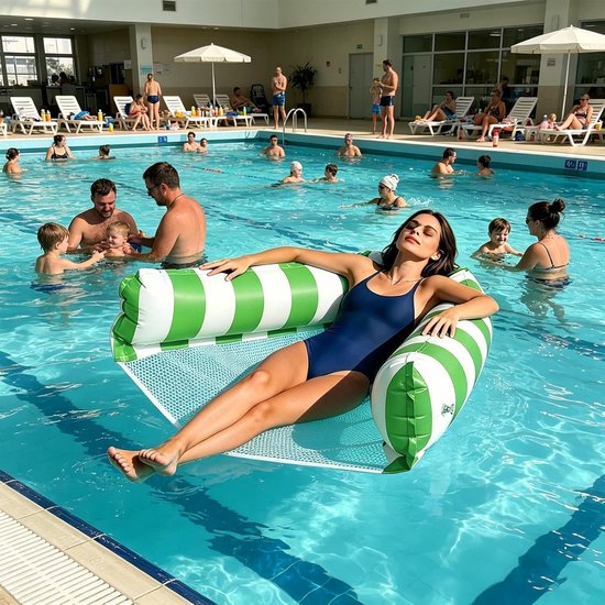 Zwembad Drijfmat - Hangmat Stoel - Ontspannen op water - 2-in-1 Ontwerp - 110x60cm - Gestreepte Groen — afbeelding 2