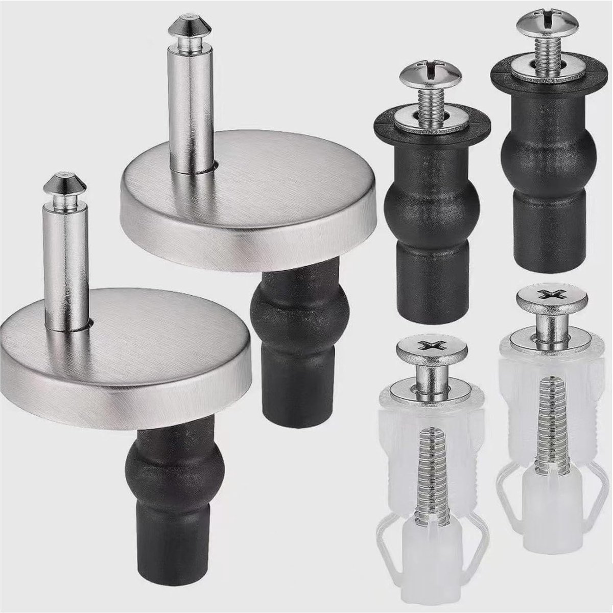6-delige universele roestvrijstalen snelkoppelingsset voor toiletbrillen - Geschikt voor blinde gaten (45 mm diameter) - Toiletbrilscharnieren - Set toiletbrilscharnieren - Eenvoudig te installeren