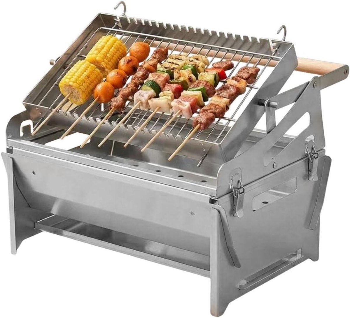 Draagbare Houtskoolbarbecue - Picknick Grill - Buiten Koken - 360 Graden Draaibaar - 30 x 16 x 16 cm - Zilver