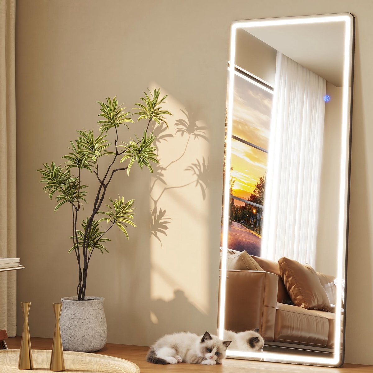 SnelShoppen - ZKIODV 165x65cm Staande Spiegel LED - Grote Vrijstaande Vloerspiegel met Verlichting - Volledige Lengte Wandspiegel voor Woonkamer Hal i