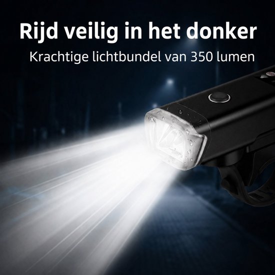 Slim Fietsvoorlicht 350 Lumen met Lichtsensor - 2000 mAh - USB Oplaadbaar - IPX4 - Zwart — afbeelding 4