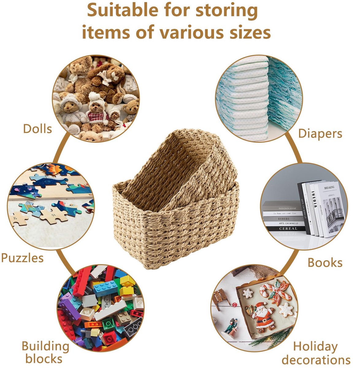 SnelShoppen - Gevlochten Opslagmanden 4pcs, Stapelbare Badkamer Mand, Bruin, Multifunctioneel als Giftmand, Luier Organisator, Bestek Mand voor Keuken