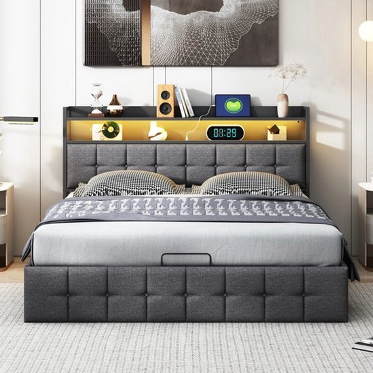 Bed Met Opbergruimte – Linnen Bed – Slaapbed – Opbergbed – Gasdrukveer Bed – 140x200 cm – 