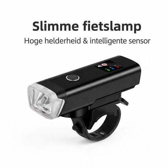 Slim Fietsvoorlicht 350 Lumen met Lichtsensor - 2000 mAh - USB Oplaadbaar - IPX4 - Zwart — afbeelding 5