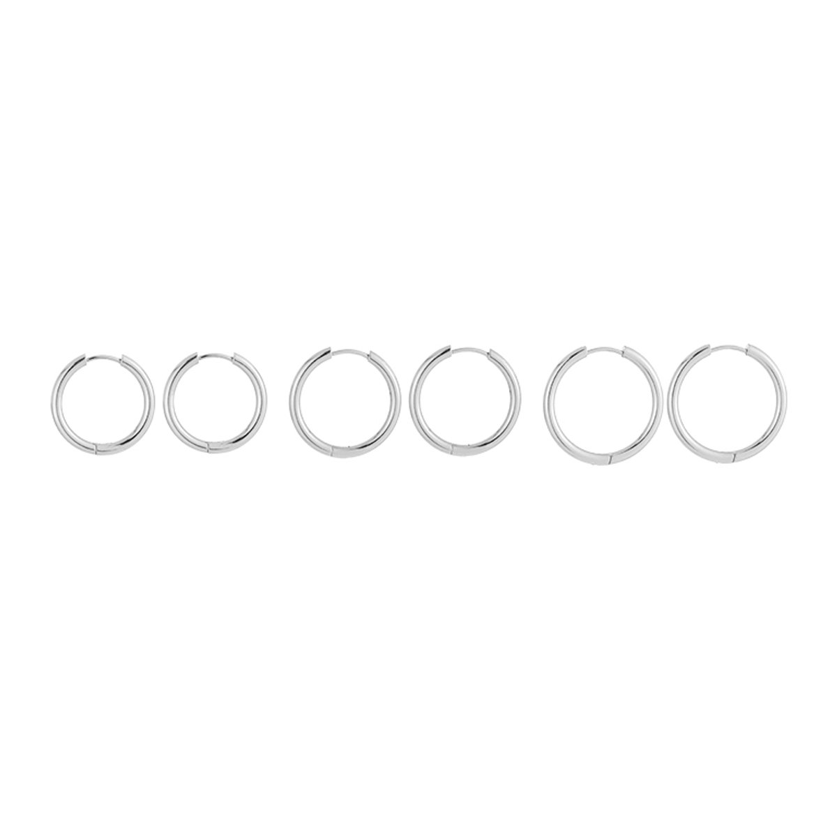 Stainless Steel Graduated Chunky Basic Hoops Set – Luxe Multi-Size Oorringen Setje – RVS - Zilver