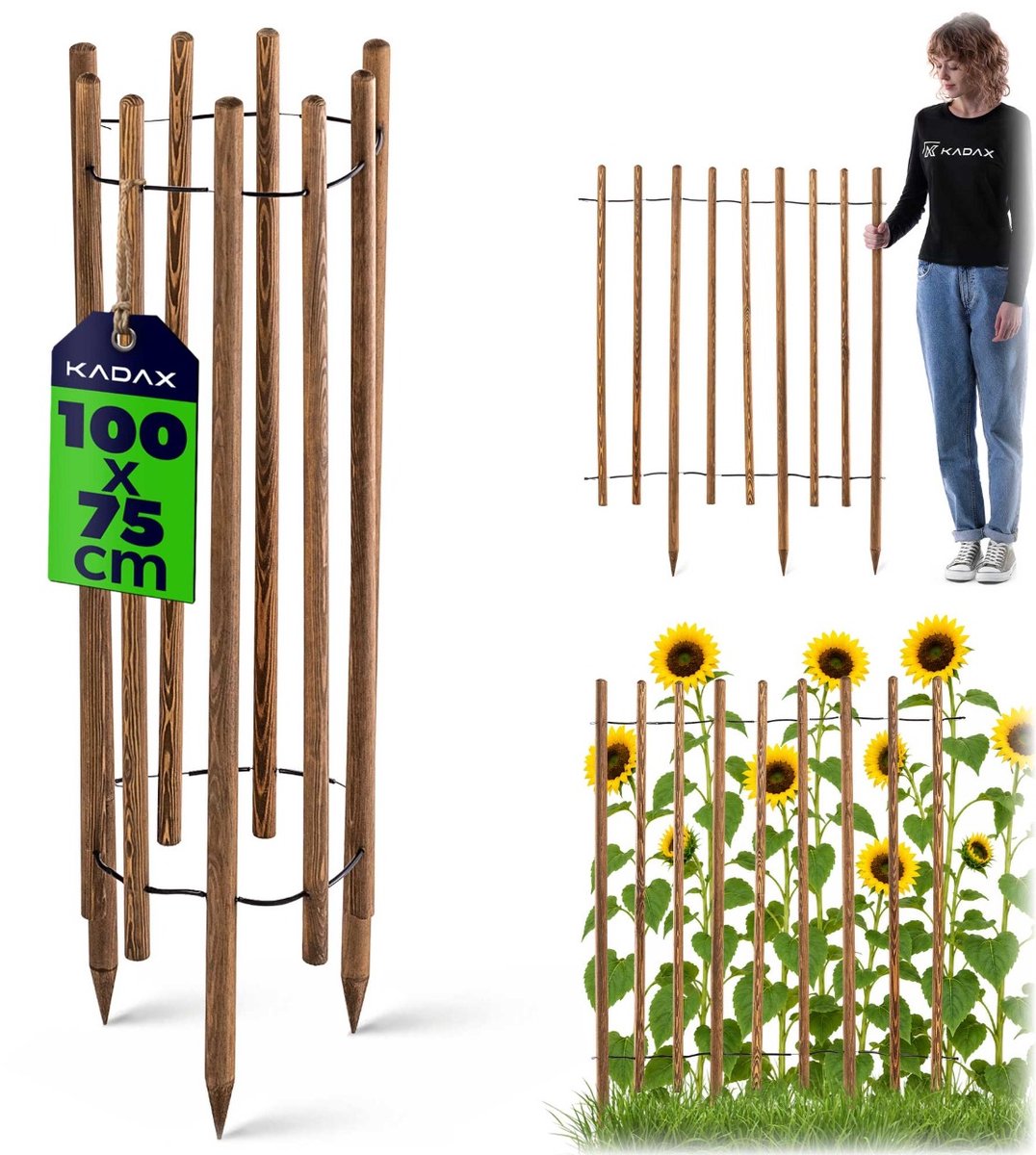 KADAX houten lattenhek, 75 x 100 cm, flexibel rolhek voor de tuin, tuinhek als borderomranding, borderrand & gazonrand, borderhek in bruin