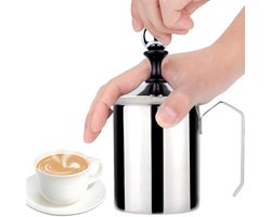 Melkopschuimer - Handpomp opschuimer - Koffie maken - Milieuvriendelijk en zuinig - 500 ml - Zilverkleurig