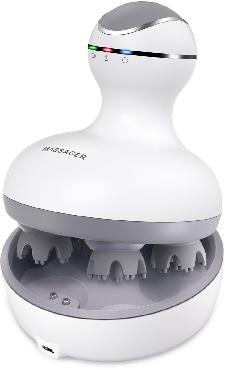SnelShoppen - Elektrisch Hoofdmassageapparaat, Draadloze Haarmassage met 4 Hoofden, Waterdichte Hoofdmassager voor Stressverlichting, Haargroei & Diep