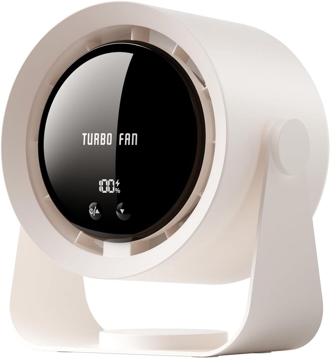 SnelShoppen - Oplaadbare USB Tafelventilator met Digitaal Display, 5-Snelheden, 90° Handmatige Kanteling en Hangfunctie voor Slaapkamer, Keuken, Campi