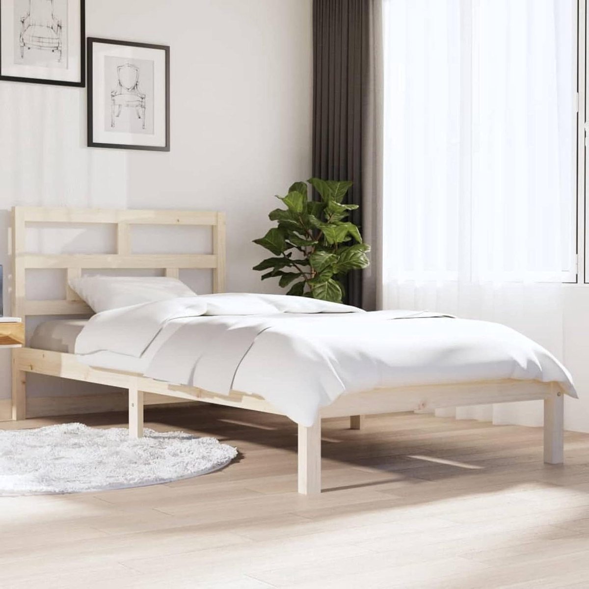 Houten Bedframe - Massief Hout - Moderne Slaapkamer - Rustieke Uitstraling - 90x200 cm - Houtkleur