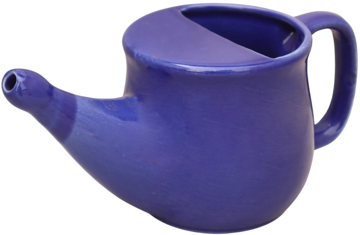 SnelShoppen - Keramische Neti Pot voor Neusreiniging, Morsbewijs, Magnetron Veilig, Blauwe Kleur, Ideaal voor Allergieën en Sinusproblemen