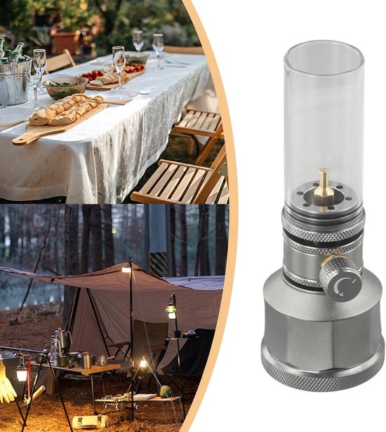 Campinglantaarn op Gas - Draagbare Gaslamp - Buitenverlichting - Instelbare Helderheid - 35g Capaciteit Bus - Aluminium — afbeelding 2