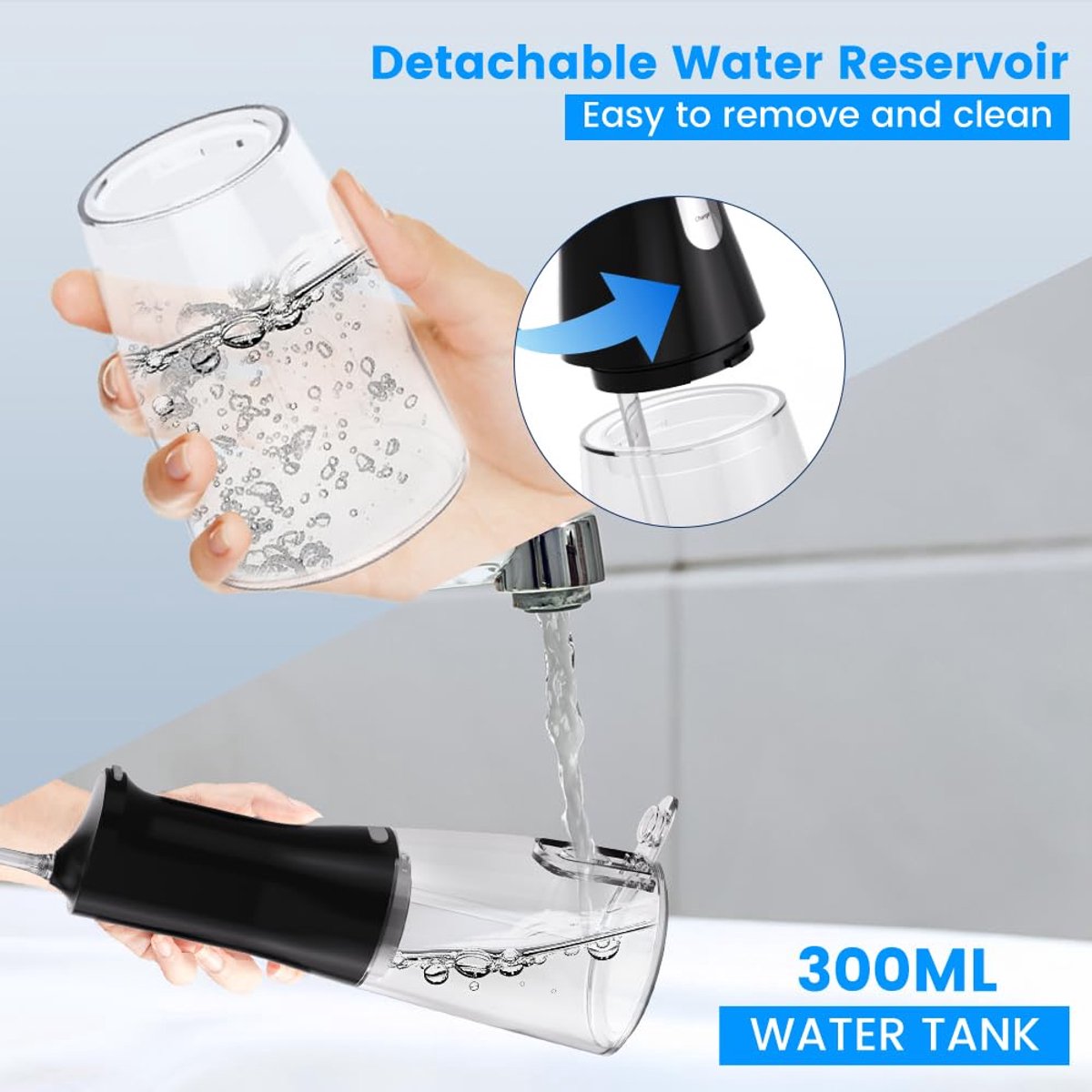 SnelShoppen - Draadloze Mondirrigator - 300 ml Waterflosser - Elektrische Interdentaalreiniger - 4 Modi en 4 Mondstukken - Oplaadbaar en IPX7 Waterdic thumbnail 6