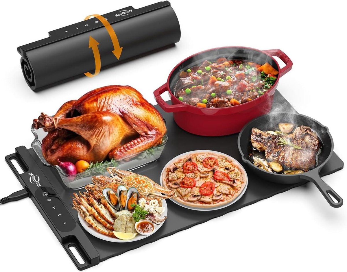 Elektrische Warmhoudplaat - Onderzetter Mat - Voedsel Warm Houden - Verwarmd Kookgerei Veilig - 24 x 15 inch - Zwart