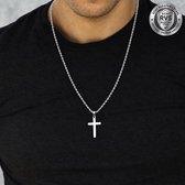 Premium RVS Kruis Ketting voor Heren - Kruisje - Zilverkleurig - Gedraaide Touwketting - Elegant Tijdloos Design