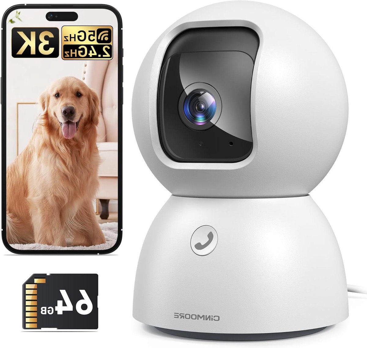 Beveiligingscamera Binnen - Babyfoon Camera - Huisbewaking Thuis - 360 Graden Panorama - 3K Ultra HD - Wit