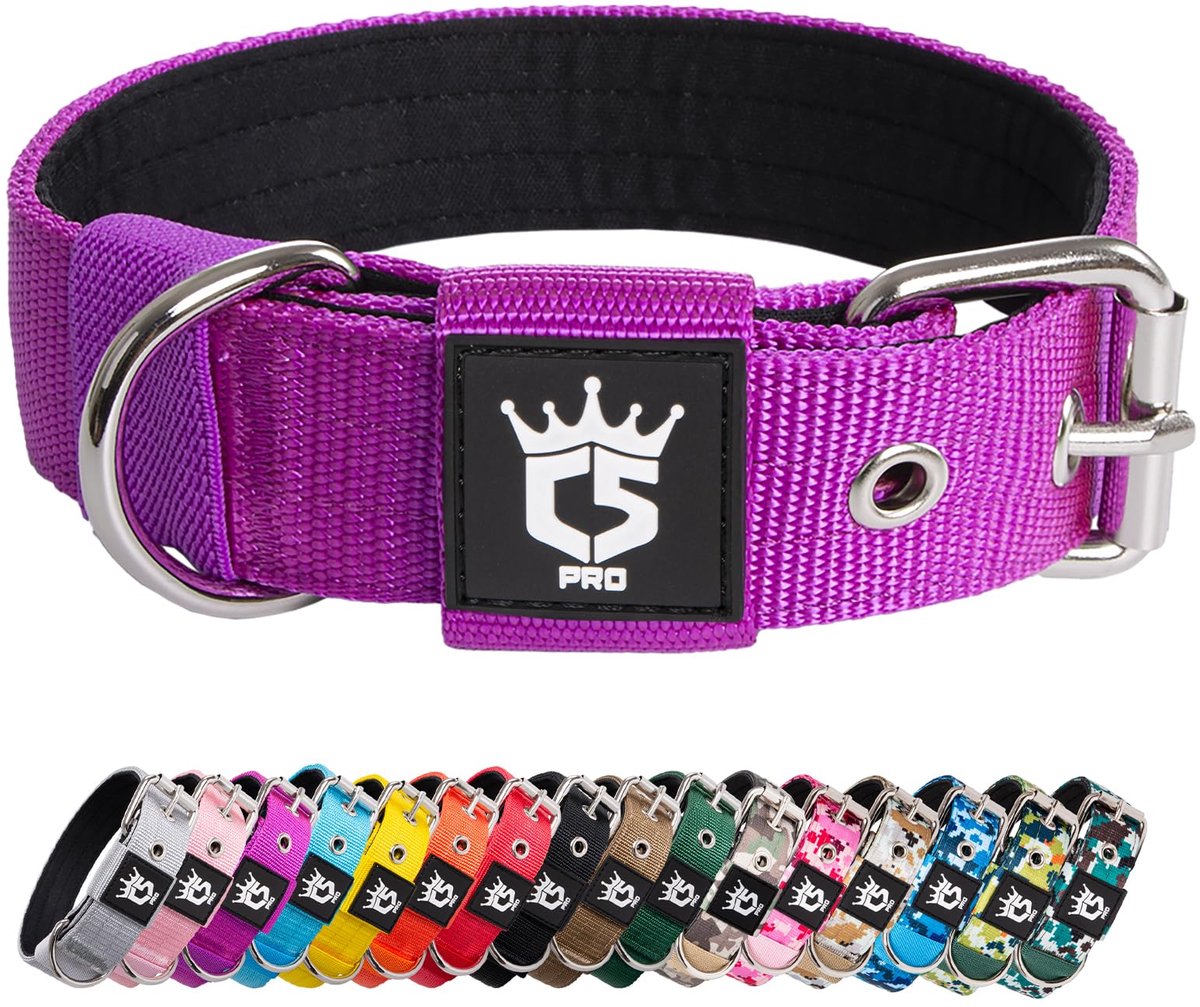 SnelShoppen - Tactische Hondenhalsband Dikke Verstelbare Halsband voor Grote Honden met Metalen Gesp - Geschikt voor Hond Nek van 32-40 cm - Paars - I