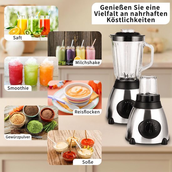 Standmixer 2026 Neu Standmixer,Mixer VitaBoost,Edelstahl Silber Glas Smoothie Maker,Milchshaker Blender 1,5 L,Eiscrusher,6-Klingen für Ice Püree van OYLCDI — afbeelding 2