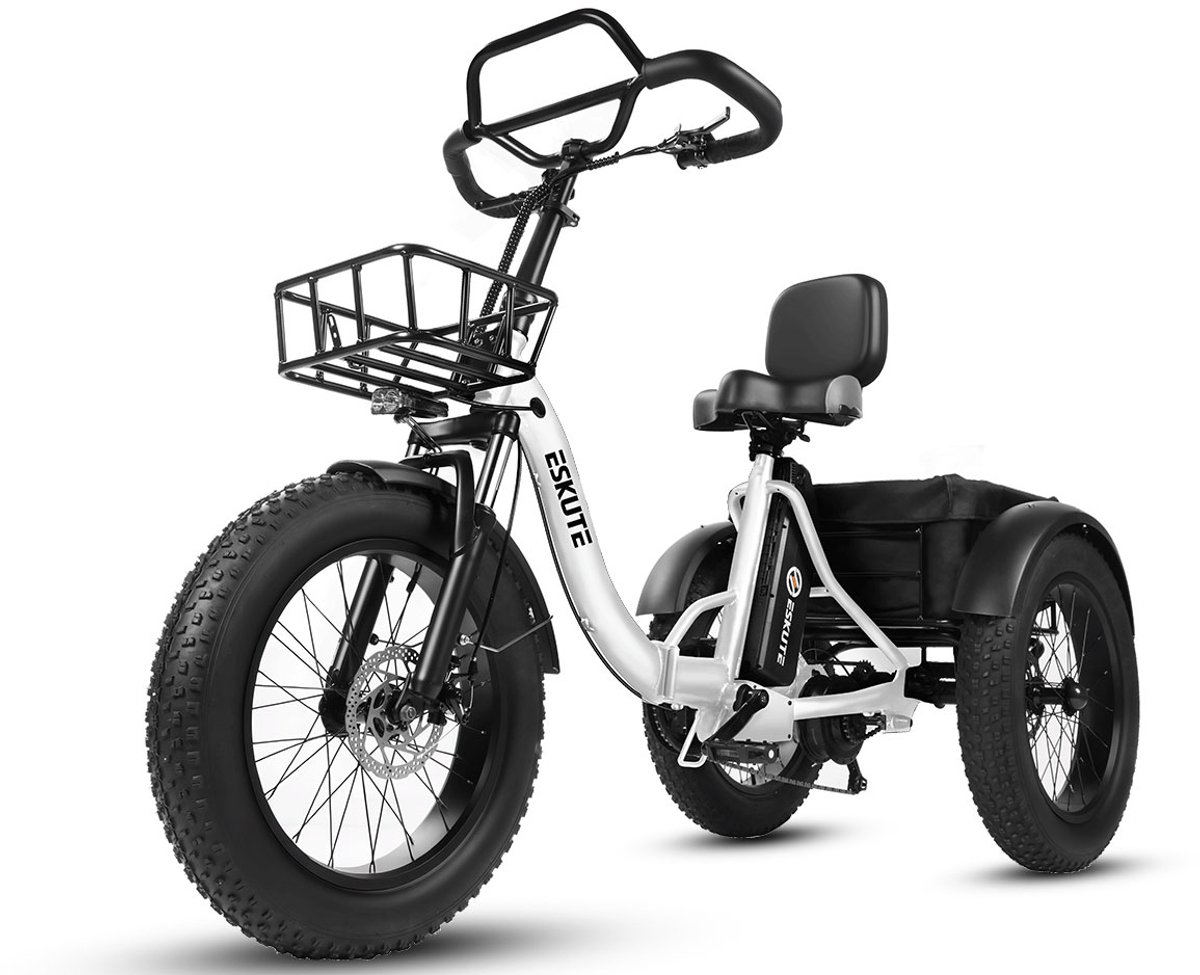 Opvouwbaar Elektrisch Driewieler – 250W Dik Klapfiets E-Bakfiets – 48V 20.8Ah Accu – 20"x4.0" Vetbanden – 7 versnellingen – 130km Bereik – 20 Inch Elektrische vouwfietsen – Wit