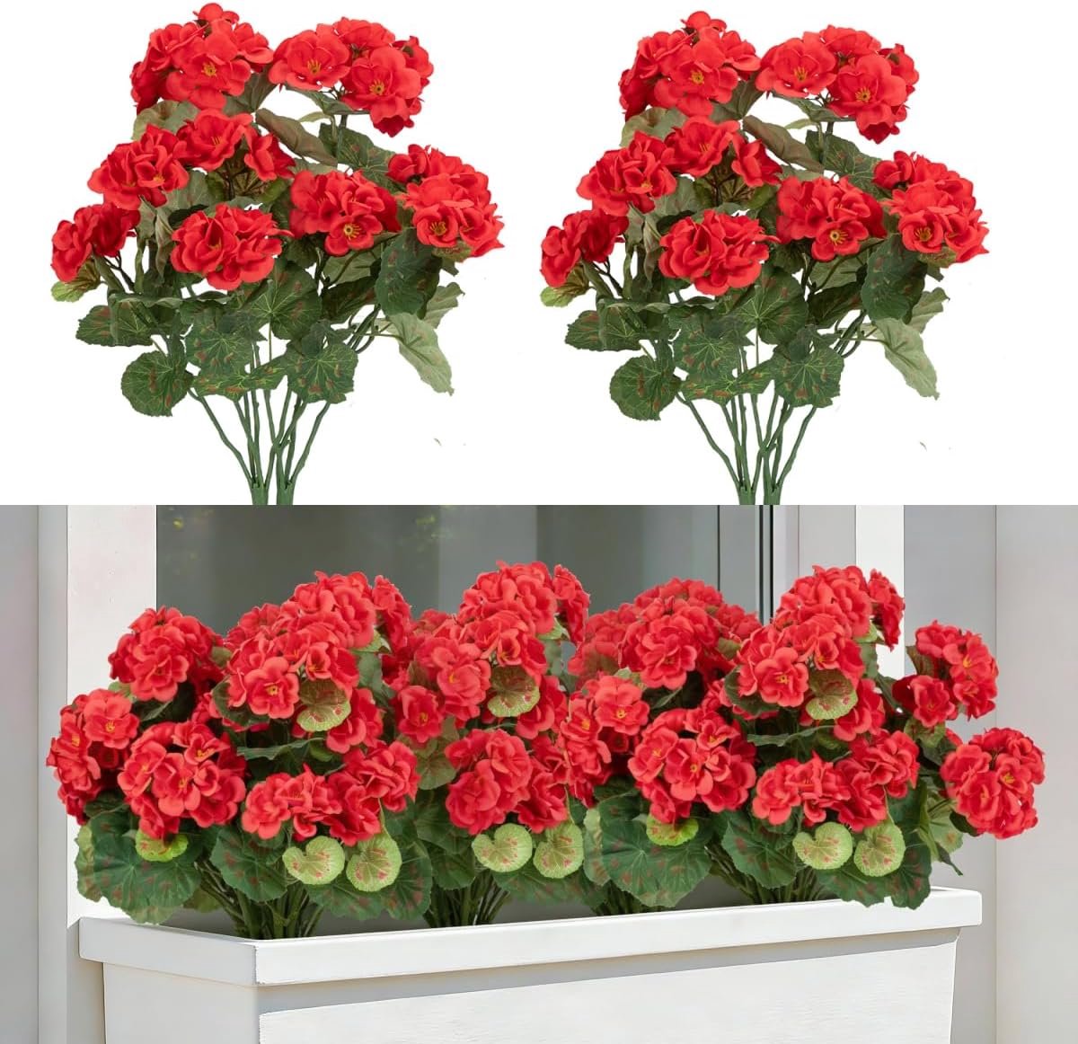 Kamer Decoratie - Nepplanten Kunst plant - UV-Bestendige Kunstbloemen - 2 Stuks Kunst Geranium Rood voor Buiten - Kamer Decoratie - Weerbestendige Kunstbloemen - 35 × 25 cm