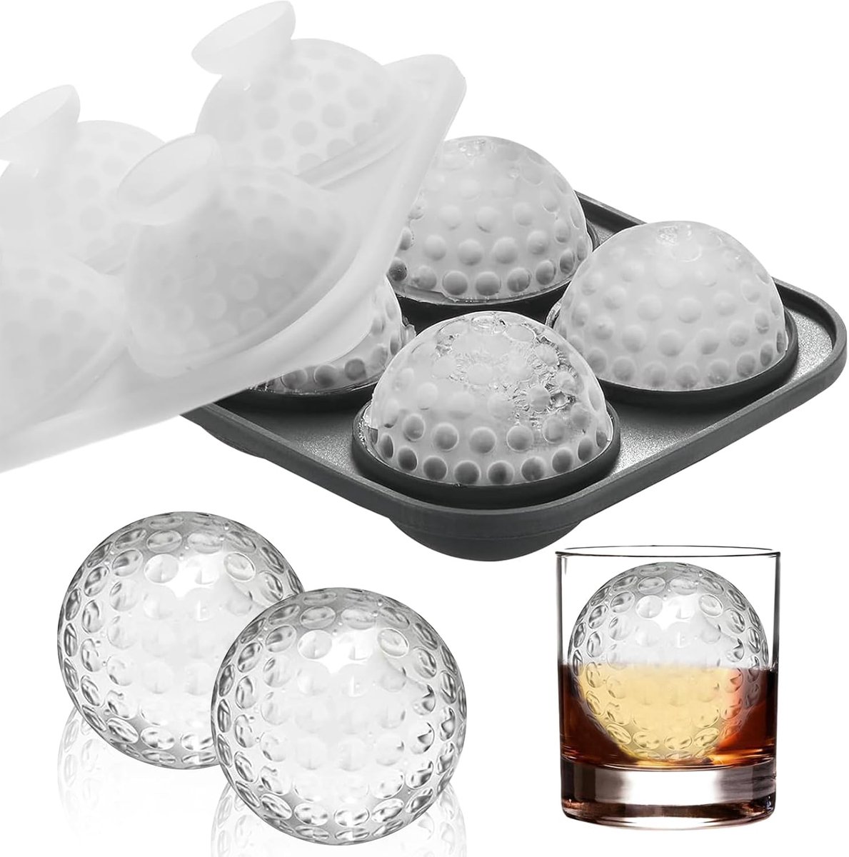 Grote siliconen ijsblokjesvorm voor whisky - Golfbal IJsblokjesvorm - 5cm ronde ijsblokvormen voor cocktails en bourbon - Gemakkelijk te verwijderen - Perfect rond - grijs