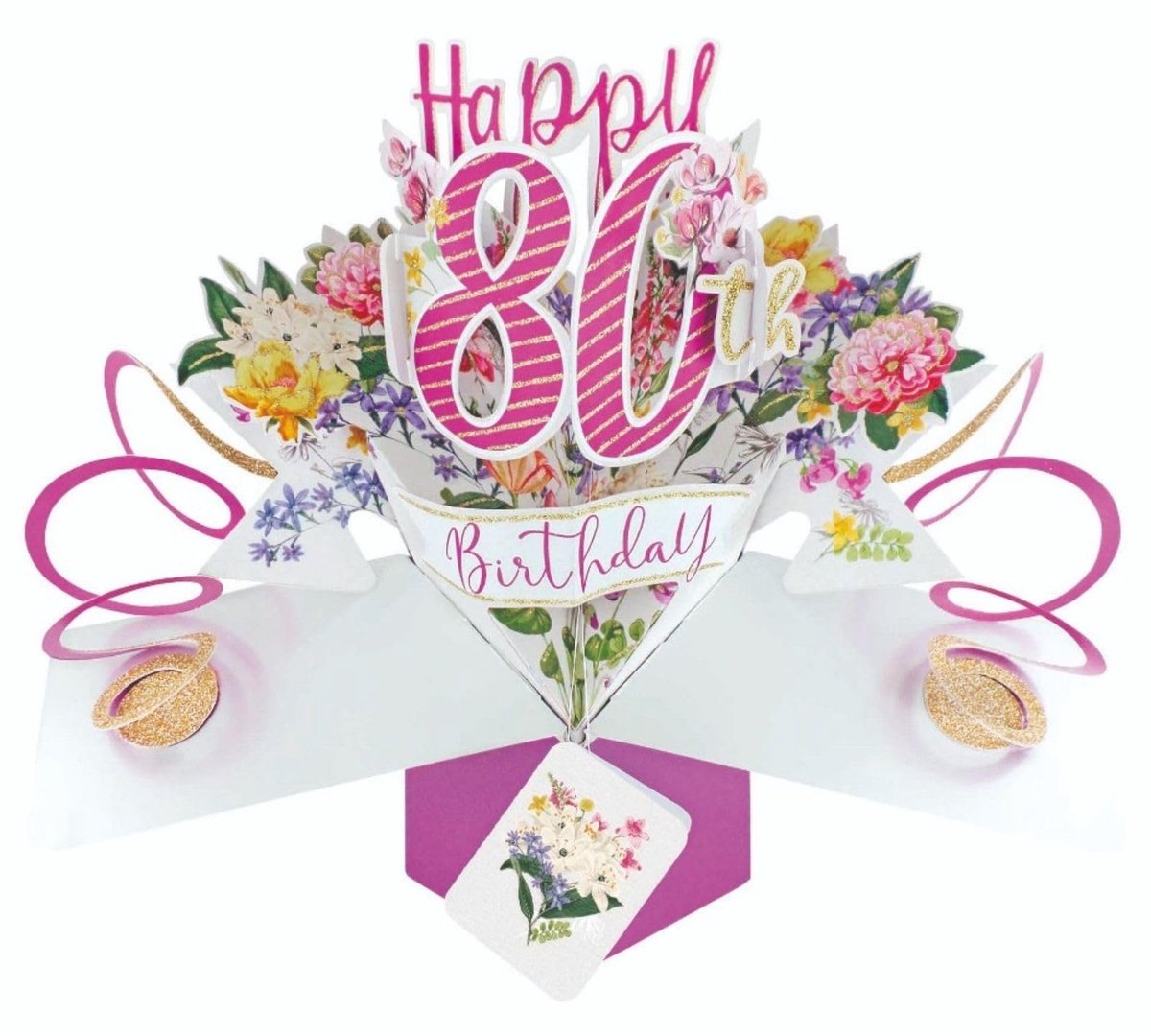 SnelShoppen - Gelukkige 80e Verjaardag Pop-Up Wenskaart 3D Originele Tweede Natuur Kaarten voor Feest, Verjaardagen, Cadeaus, Kleurrijke Betovering, U