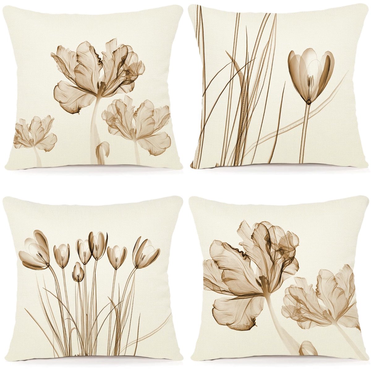 SnelShoppen - Set van 4 ZWJD Kussenslopen 40x40 cm met Bloemenpatroon, Linnen Kussenhoezen voor Sierkussens, Outdoorkussens, Woonkamer, Bank, Aquarels