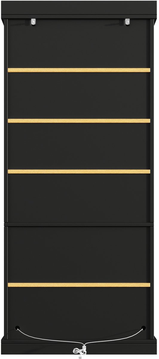 OKWISH Hoge Vitrinekast - Geïntegreerde Ledverlichting - Dubbele Glazen Deuren - Verstelbare Planken - Zwart - 160 x 40 x 180 Cm